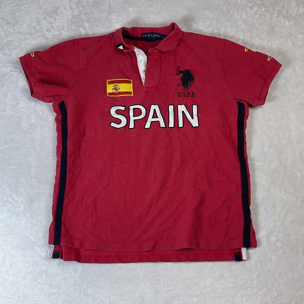 Spain U.S. Polo Assn. Men's Red Polo Shirt Size L Big Logo Flag #1 Chief Keef